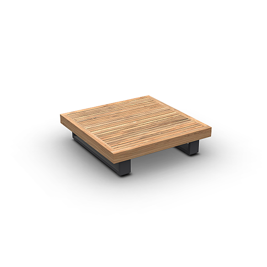 JATI-KEBON TRURO Table basse carr&#233;e 90x90cm Ht.22cm col.ALU CHARCOAL MAT &amp; TECK NATUREL