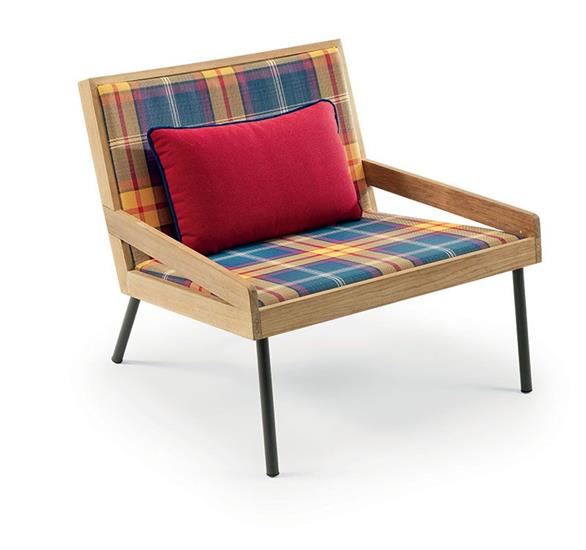 ETHIMO ALLAPERTO MOUNTAIN Fauteuil Lounge Teck&amp;M&#233;tal Tissu TARTAN