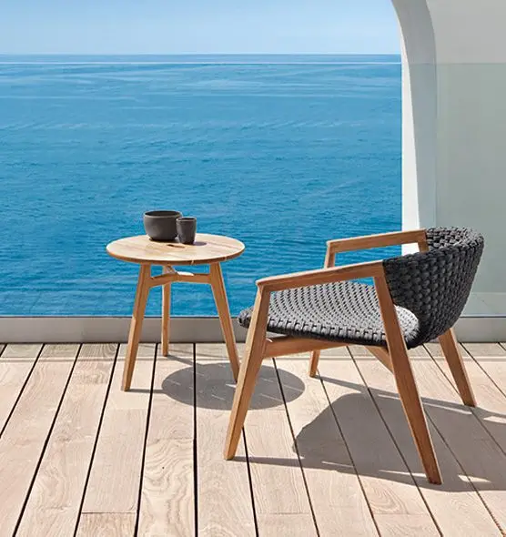 ETHIMO KNIT Fauteuil Lounge - Teck et cordage col.LAVA GREY