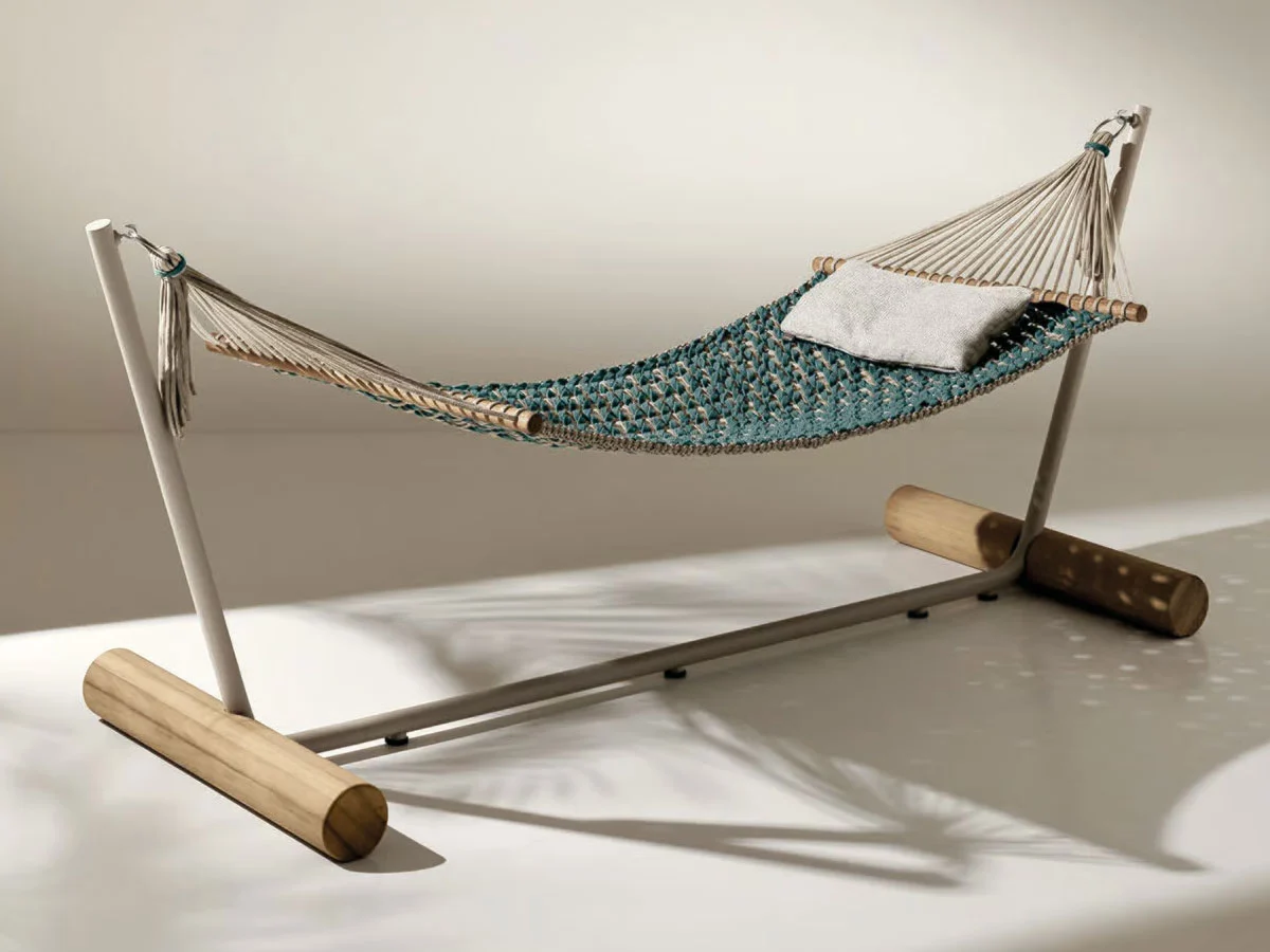 ETHIMO PATIO Hamac autoportant suspendu - Teck et cordage col.LAGUNA/LIGHT GREY