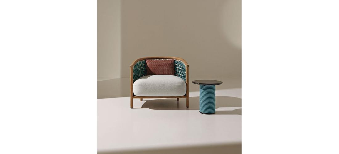 ETHIMO PATIO Fauteuil Lounge - Teck et cordage col.LAGUNA/LIGHT GREY