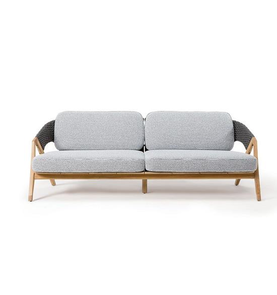 ETHIMO KNIT Canap&#233; 3 places - Teck, cordage et coussins - col.LAVA GREY