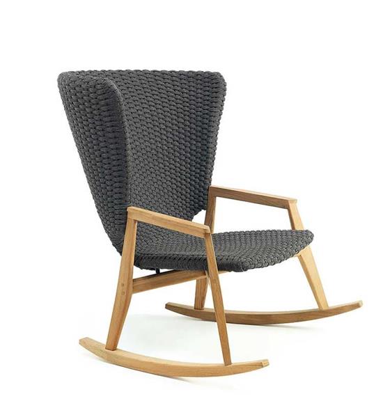 ETHIMO KNIT Fauteuil &#224; bascule - Teck et cordage col.LAVA GREY