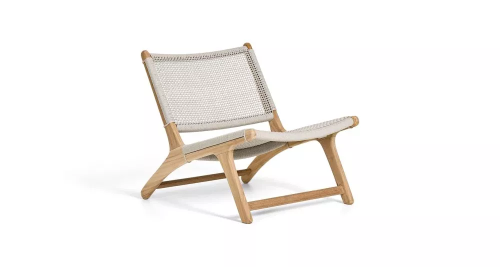 JATI-KEBON KOOZY - Chaise lounge sans accoudoir en TECK &amp; Cordage col.LINEN