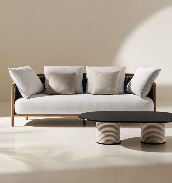 ETHIMO PATIO Canap&#233; 3 places - Teck et cordage col.LAGUNA/LIGHT GREY