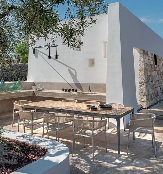 ETHIMO PLAY Table repas rectangulaire XL 99X274cm Ht.75cm - Structure aluminium Plateau c&#233;ramique