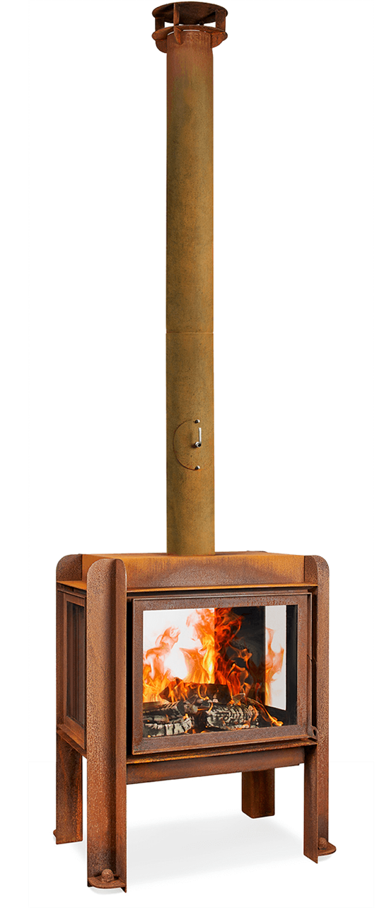 RB73 FENNEK 80 Chemin&#233;e d&#39;ext&#233;rieur 4 parois vitr&#233;es&amp;4 pieds col.RAINHOOD RUST