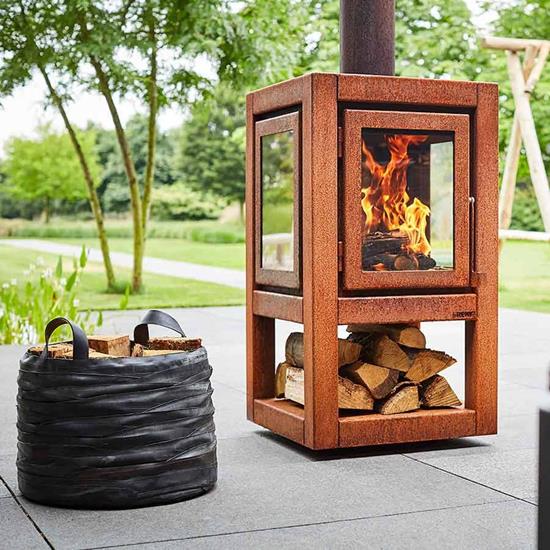 RB73 QUARUBA XL Chemin&#233;e d&#39;ext&#233;rieur 4 parois vitr&#233;es &amp; Plateforme mobile col.RAINHOOD RUST